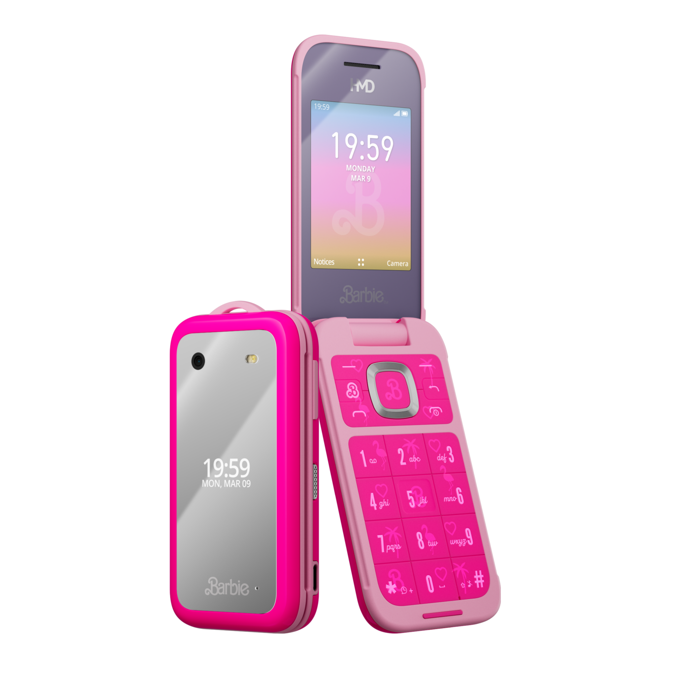 HMD Barbie Flip - 2.8 Inches Display - Secondary display:1.77 Inches - 64MB RAM - 128MP ROM - 0.3 Rear Camera - Touch Screen - Dual SIM - 1450mAh Battery